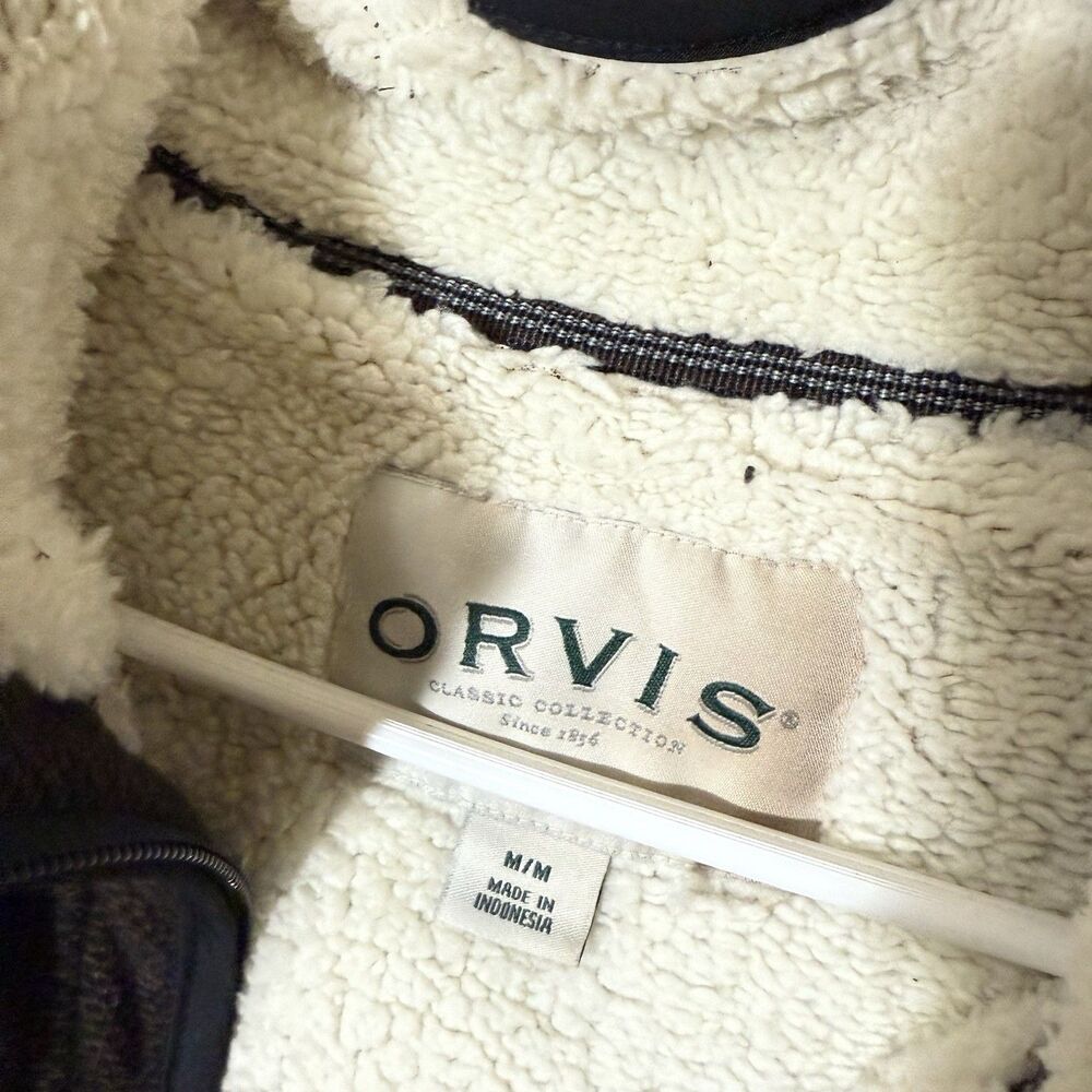 Orvis Men’s M Quarter Zip 1/4 Soft Sherpa Lined Pullover Sweater Brown - Picture 3 of 11